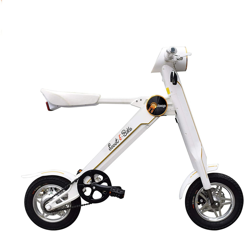 Scoot-E-Bike Folding Electric Adult Scooter - Electric Bicycle - Bluetooth Speaker - Stylish and Stable - Leather Seat - Lightweight - Excellent Range