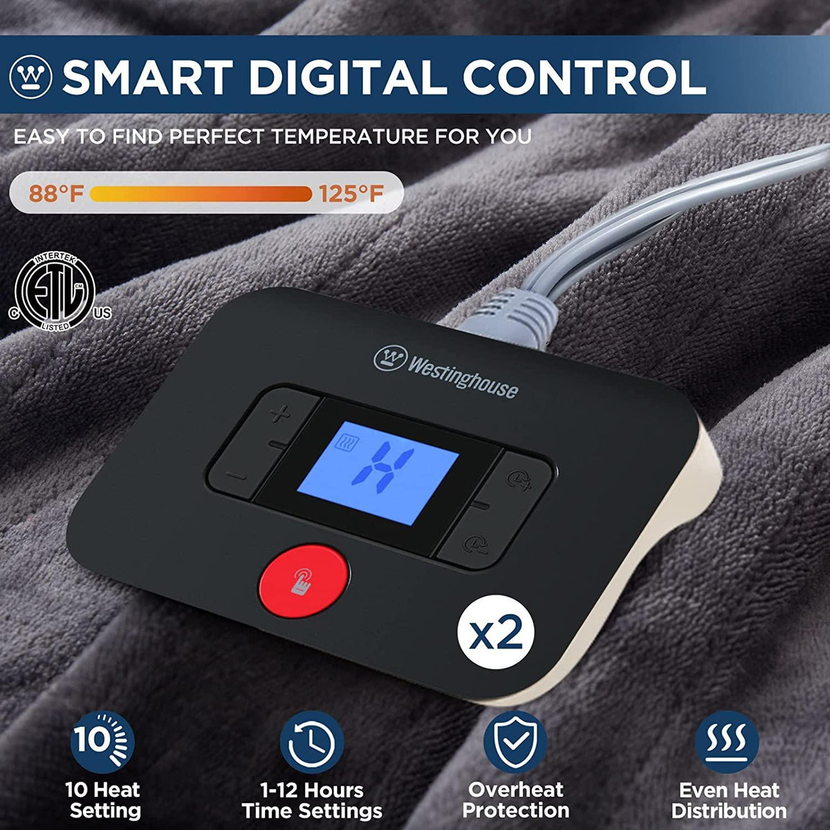 Electric Blanket Flannel | 84x90 inch Warming Heated Blanket-Home, Bed, 1-12 Hour Time Setting, Machine Washable, Grey