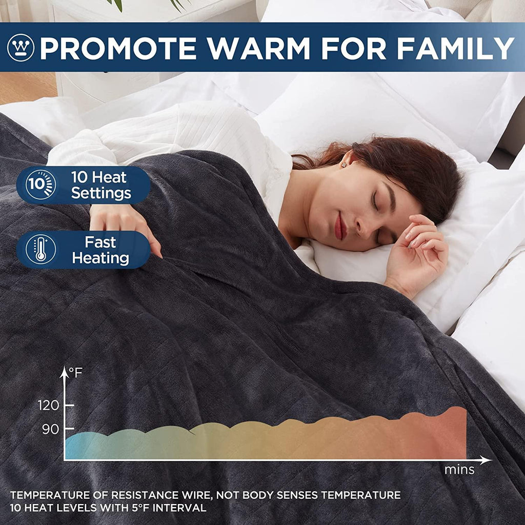Electric Blanket Flannel | 84x90 inch Warming Heated Blanket-Home, Bed, 1-12 Hour Time Setting, Machine Washable, Grey