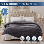 Electric Blanket Flannel | 84x90 inch Warming Heated Blanket-Home, Bed, 1-12 Hour Time Setting, Machine Washable, Grey
