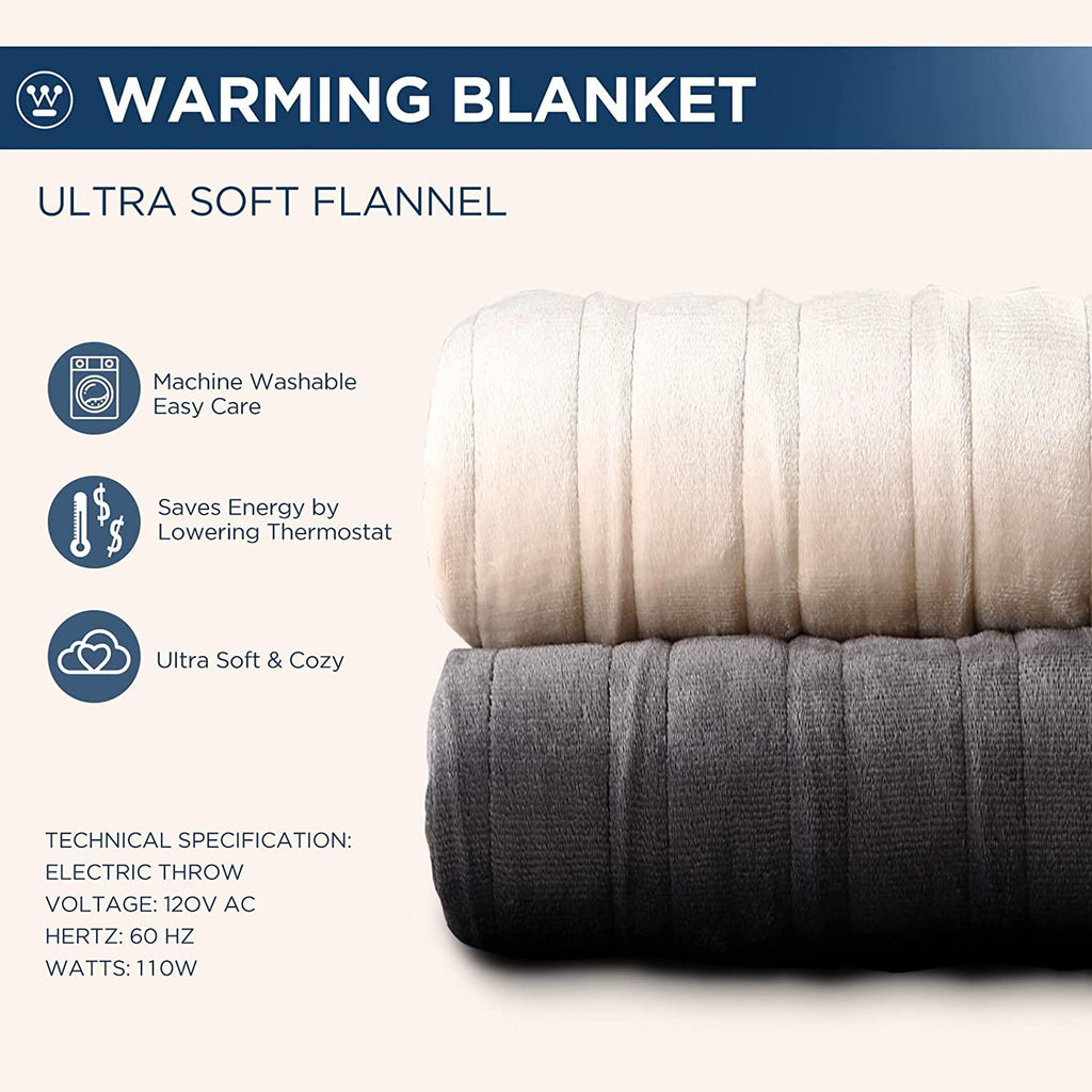 Electric Blanket Flannel | 84x90 inch Warming Heated Blanket-Home, Bed, 1-12 Hour Time Setting, Machine Washable, Grey