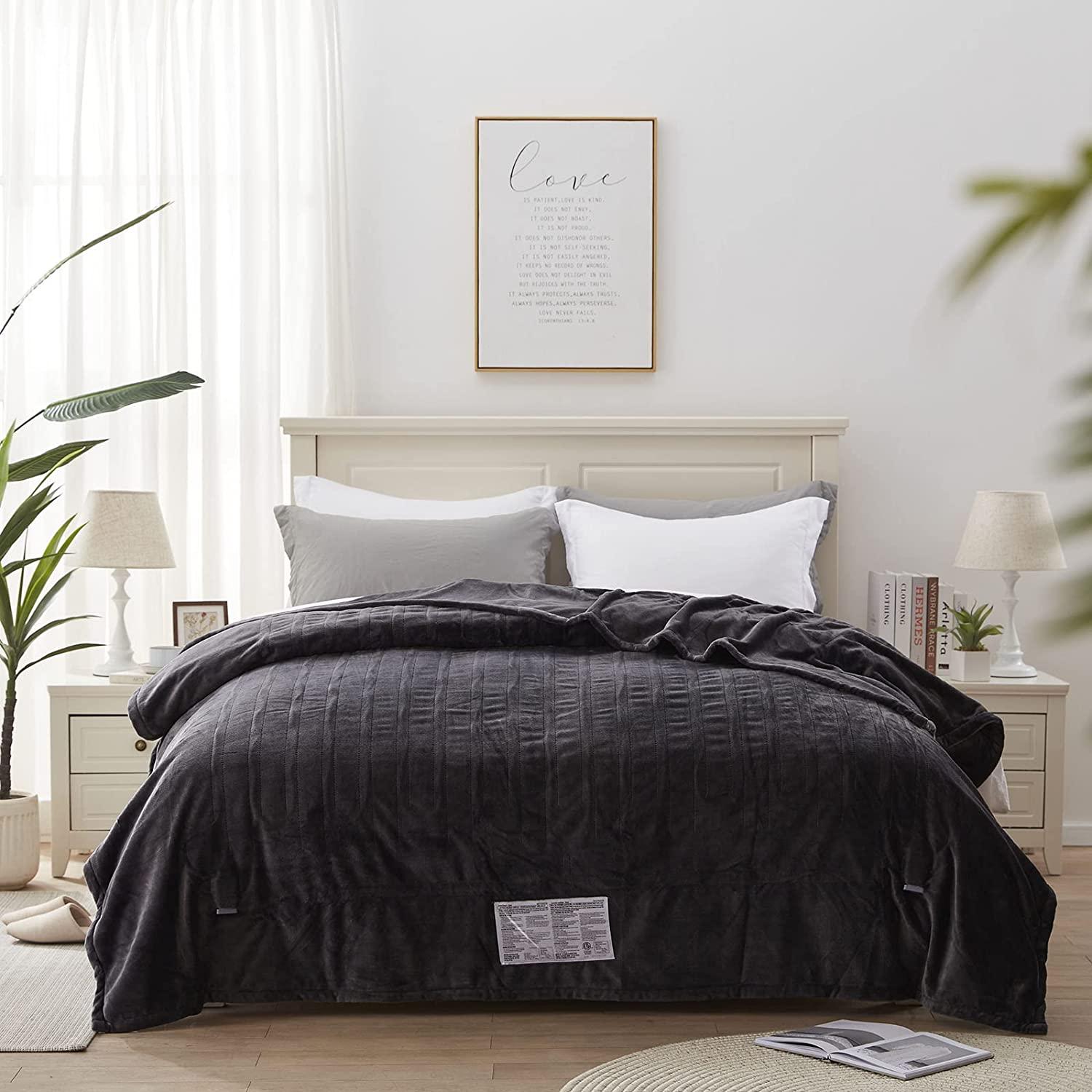 Heated Blanket, Electric Throw Blanket with 10 Heating Levels, 12 Hours Auto Off, Overheat Protection, Machine Washable, Flannel (Twin, 62x84 Inches, Charcoal)
