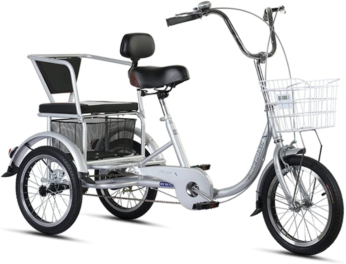 YYOBK Adult Recumbent Bikes,Tricycle for Elderly,Complete Cruiser Bikes,Comfort Bikes for Seniors,Three-Wheeled Bicycles with Shopping Basket,Back Seat,Tire Size 16 in Trike Wheels,Load 200kg