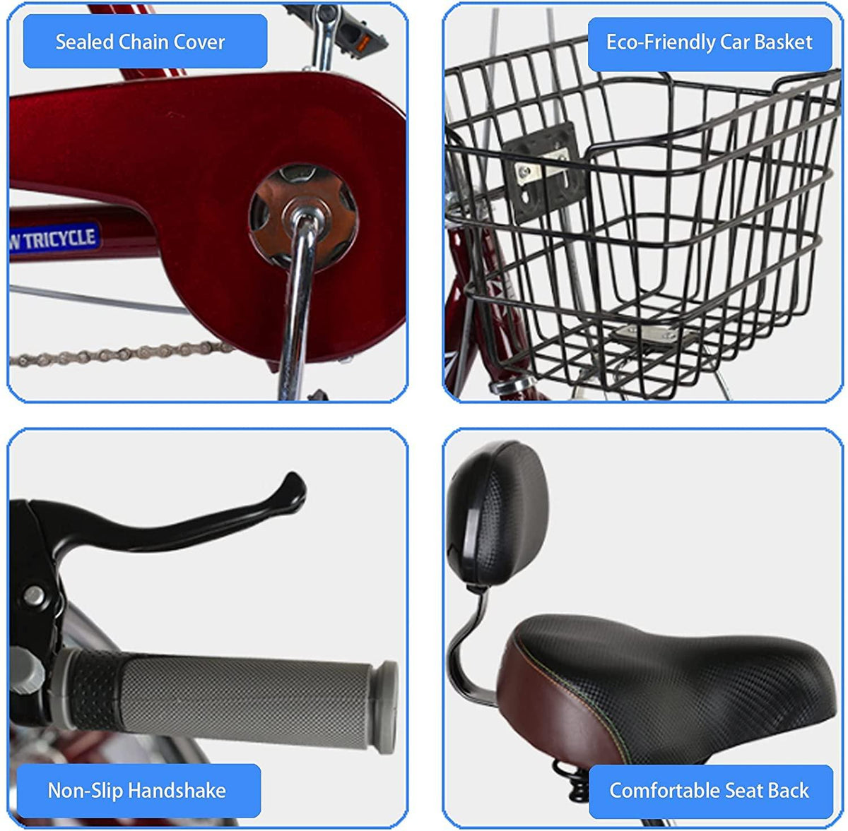 YYOBK Adult Recumbent Bikes,Tricycle for Elderly,Complete Cruiser Bikes,Comfort Bikes for Seniors,Three-Wheeled Bicycles with Shopping Basket,Back Seat,Tire Size 16 in Trike Wheels,Load 200kg