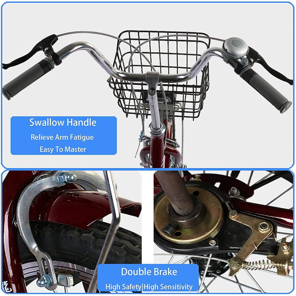 YYOBK Adult Recumbent Bikes,Tricycle for Elderly,Complete Cruiser Bikes,Comfort Bikes for Seniors,Three-Wheeled Bicycles with Shopping Basket,Back Seat,Tire Size 16 in Trike Wheels,Load 200kg