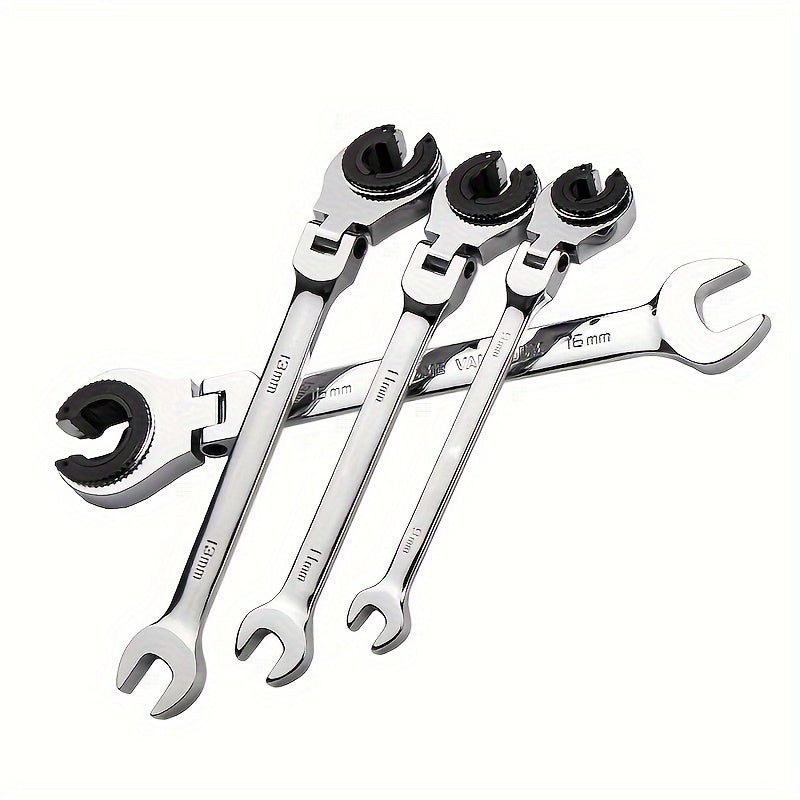 6pcs/set Tubing Ratchet Wrench Metric Tubing Wrench Set, Open Flexible Head 72 Teeth For Car Repair Oil Wrenches Hand Tools