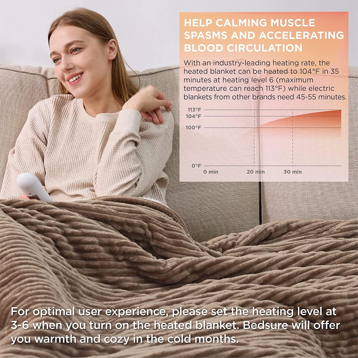 Heated Blanket Full Size - Soft Ribbed Fleece Fast Heating Electric Blanket with 6 Heating Levels  10 Time Settings, 8 Hours Auto-Off Heated Blanket (72×84 inches, Brown)