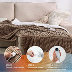 Heated Blanket Full Size - Soft Ribbed Fleece Fast Heating Electric Blanket with 6 Heating Levels  10 Time Settings, 8 Hours Auto-Off Heated Blanket (72×84 inches, Brown)