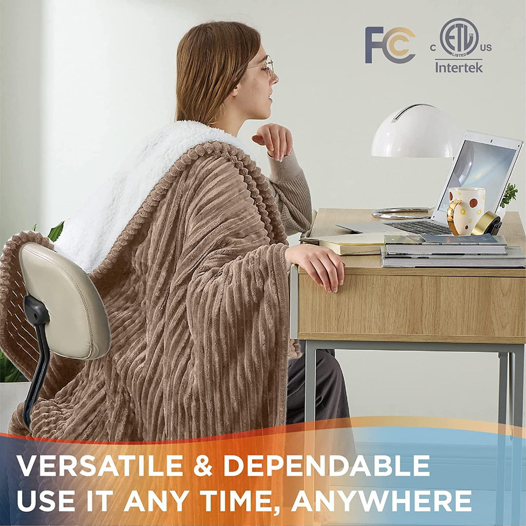 Heated Blanket Full Size - Soft Ribbed Fleece Fast Heating Electric Blanket with 6 Heating Levels  10 Time Settings, 8 Hours Auto-Off Heated Blanket (72×84 inches, Brown)