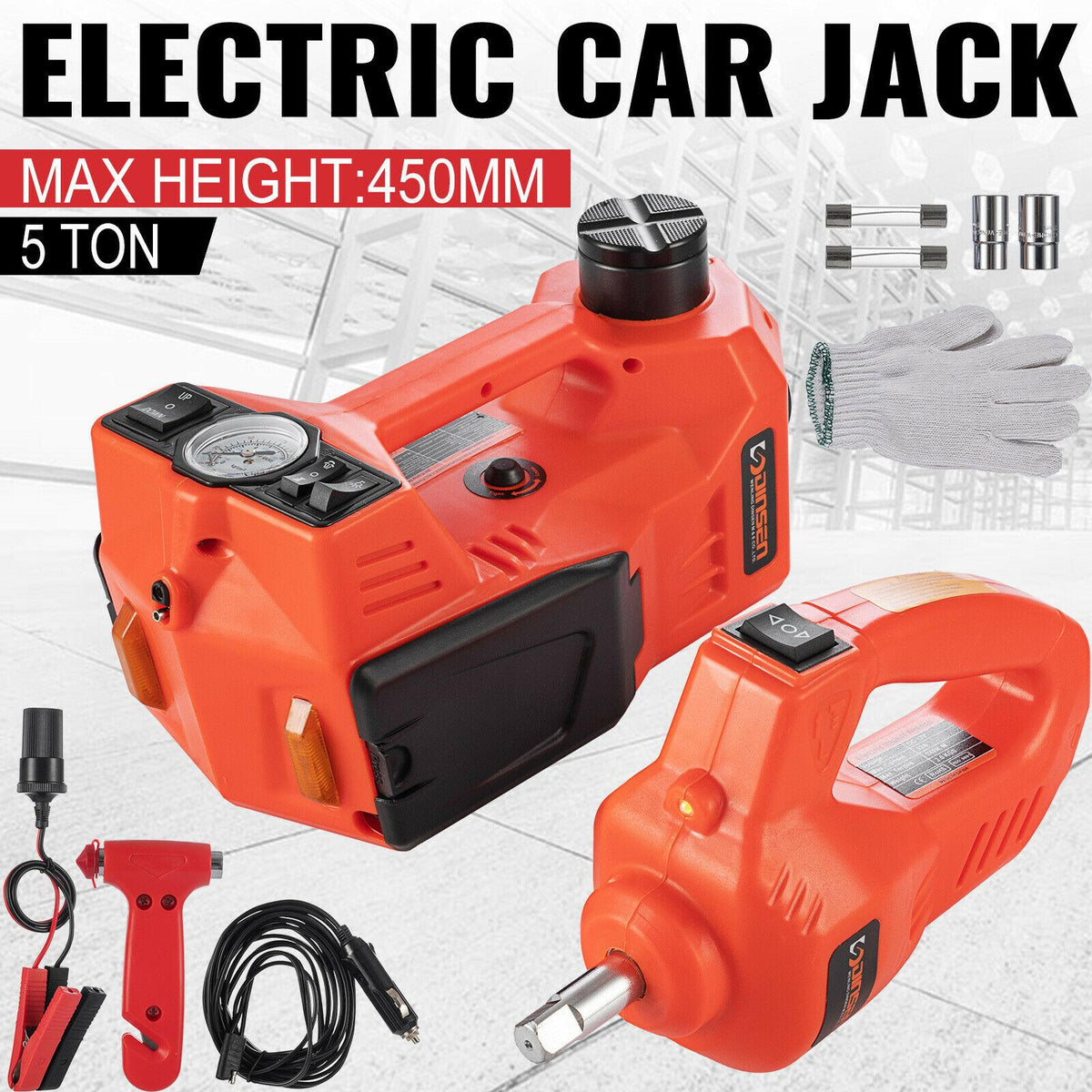 Car Jack Lift 12V 5Ton Electric Hydraulic Floor Jack Impact Wrench Tire Tool Kit