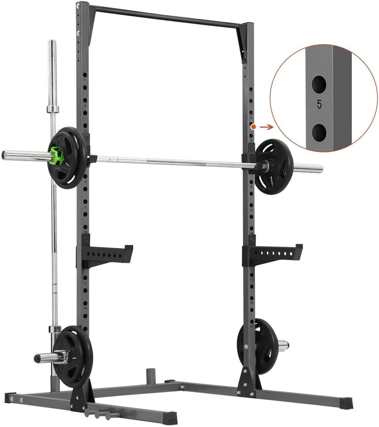 Power Squat Rack, Heavy Duty Squat Stand Weight Lifting Workout Station, Adjustable Exercise Power Cawith Pull Up Bar for Home Gym