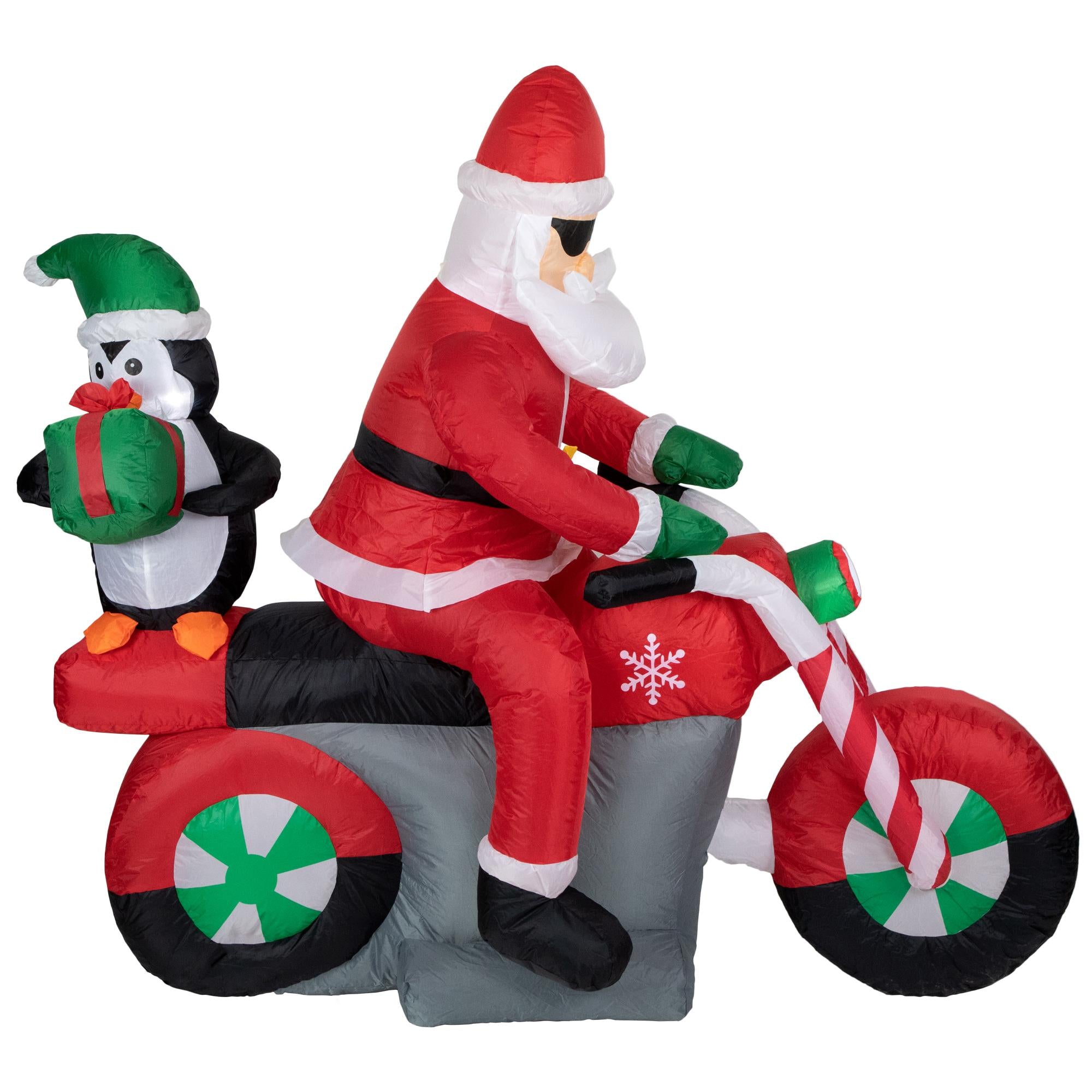 5' Inflatable Lighted Santa and Penguin on Motorcycle Outdoor Christmas Decoration