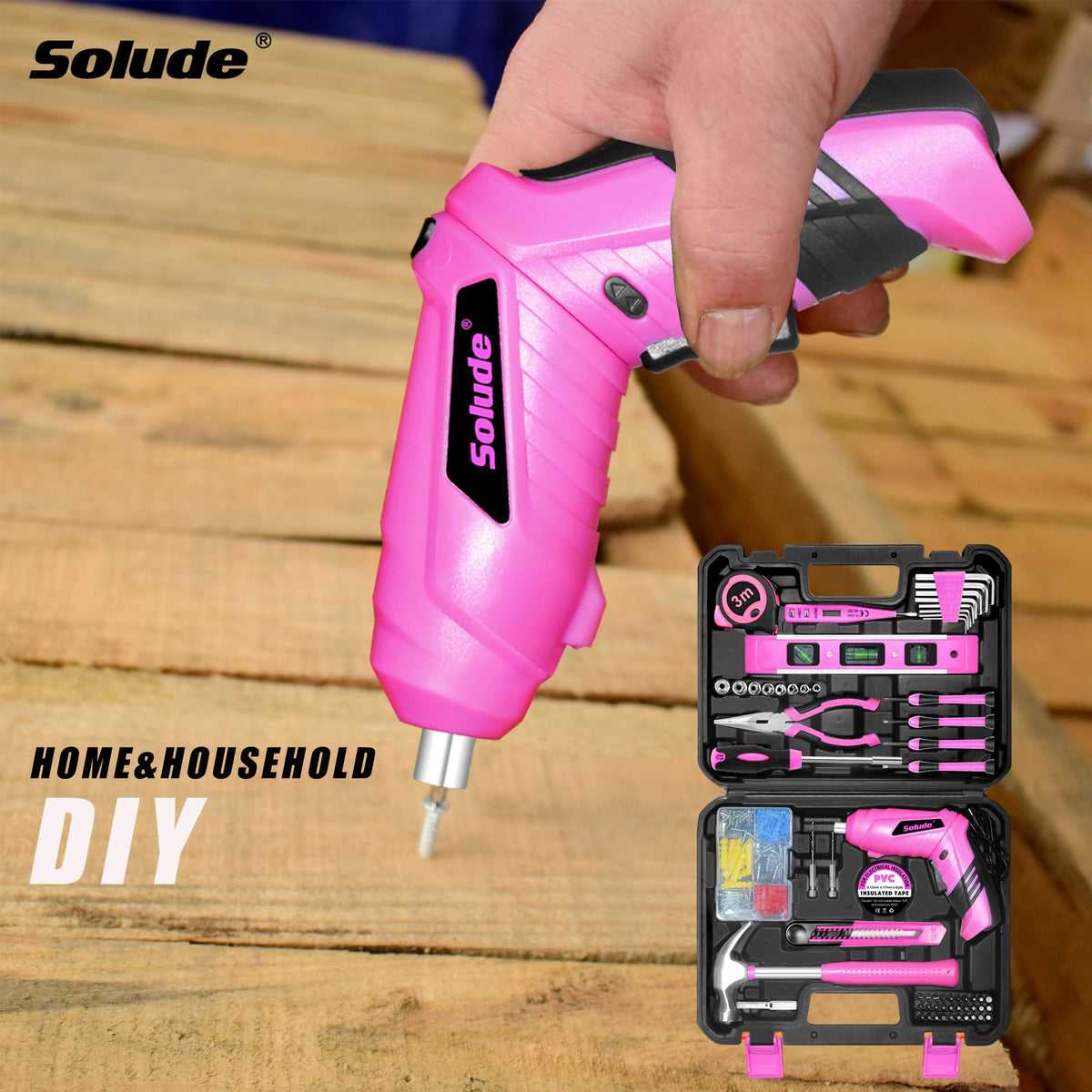 Pink Tool Set for Women,130 Piece Home Tool Kit for Women with 3.6V Cordless Rechargeable Screwdriver,Basic Household Tool Kit Set for Home,Apartment,ColleDorm & DIY Projects