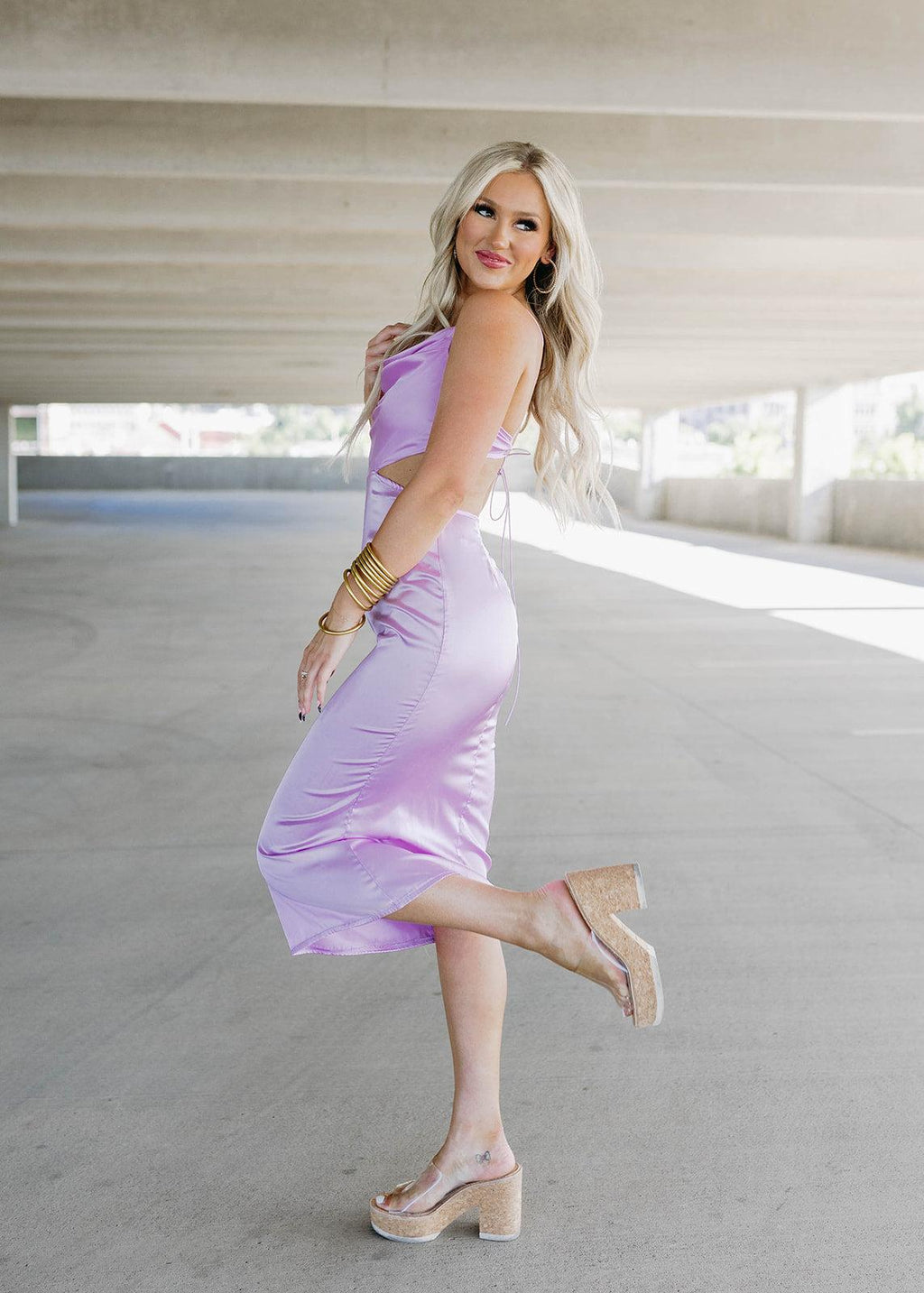 cut out criss cross midi dress