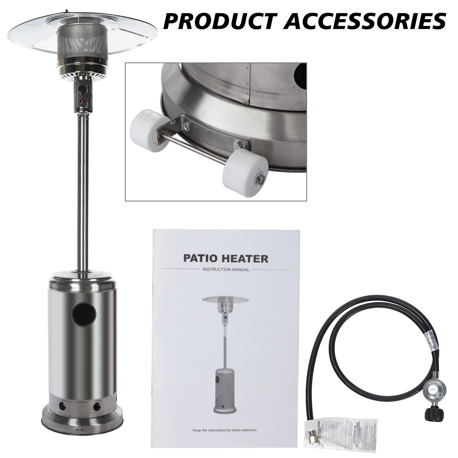 DJKDJL Outdoor Patio Heater With Wheels,Propane 46,000 BTU Premium Outdoor Patio Heater, Silver, 87*46*46CM