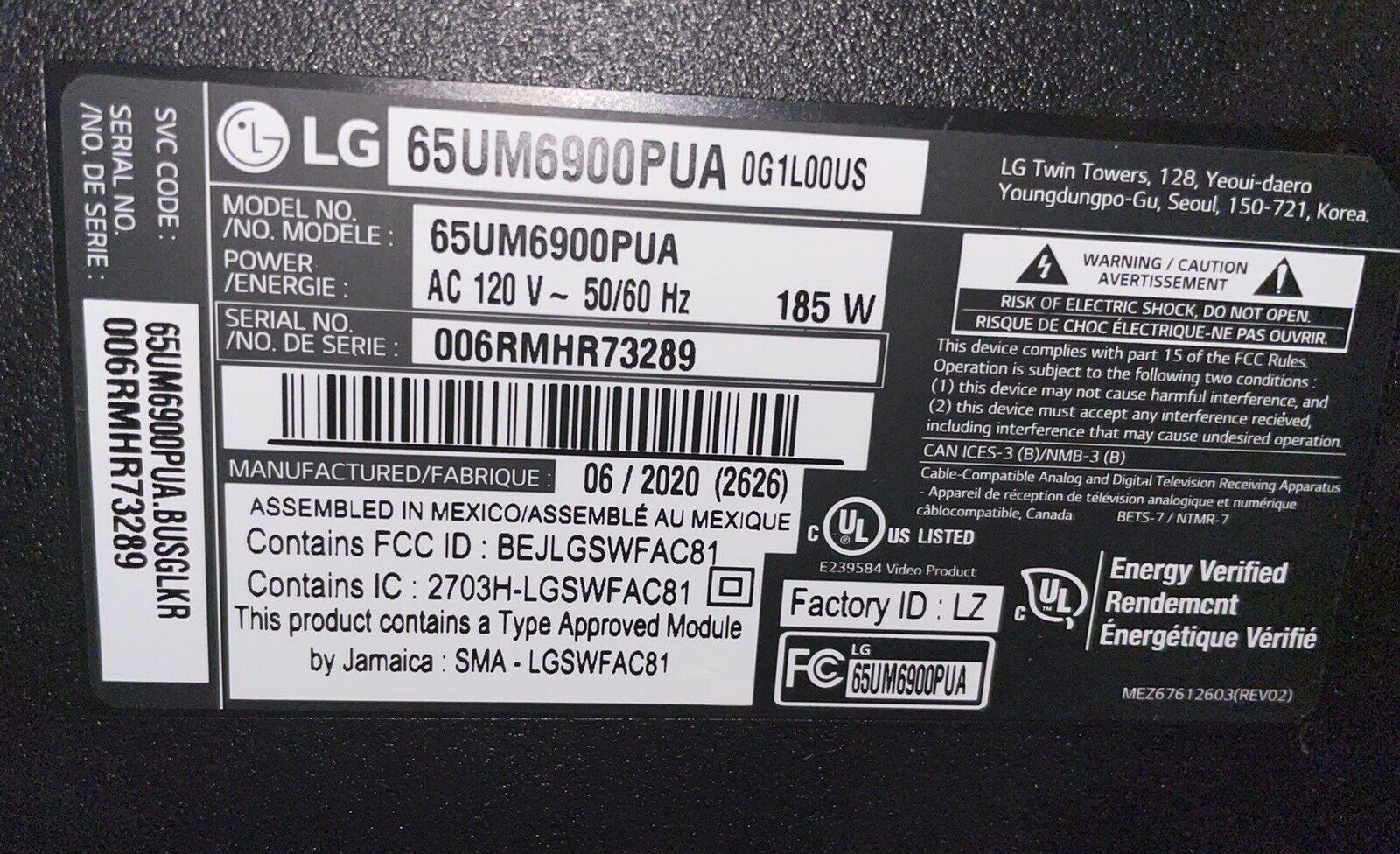 lg 4k 65" smart tv (65um6900pua) + lg soundbar / subwoofer *pick up only*