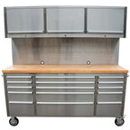 72-Inch  Steel Rolling Tool Chest with 15 Drawers + 3 Upper Cabinets, Mobile Workbench, Assembled LarTool Box Lockable StoraCabinet with Wheels for GaraWorkshop