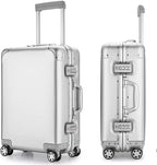 Aluminum Alloy Luggage Hard Shell Carry-Ons with Spinner Wheels, Zipperless &amp; Lightweight Suitcases for Travel with Tsa Lock (20", Silver)