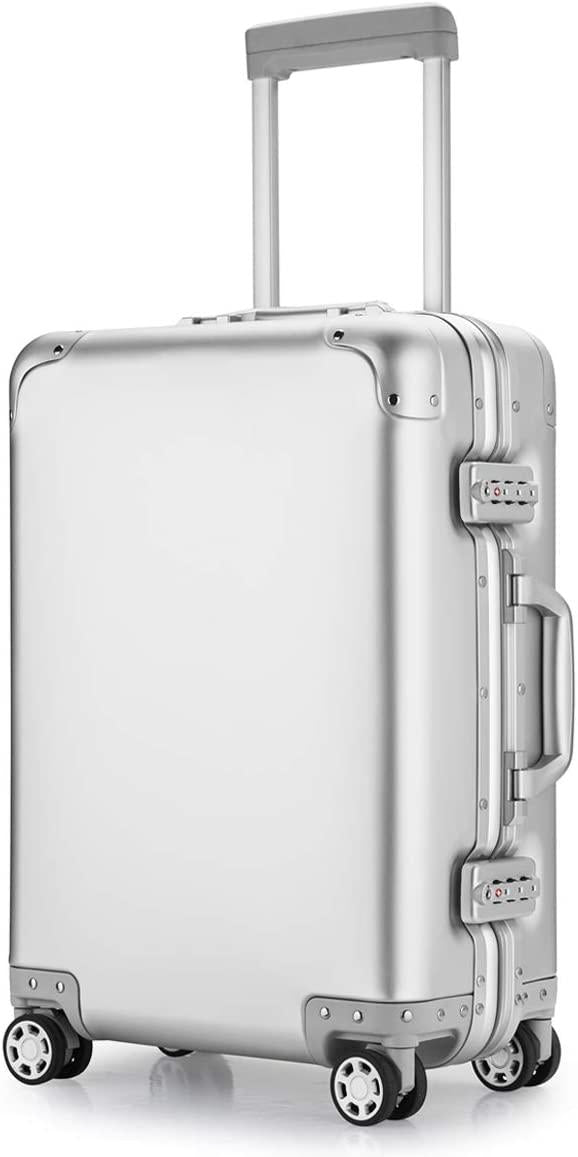 Aluminum Alloy Luggage Hard Shell Carry-Ons with Spinner Wheels, Zipperless &amp; Lightweight Suitcases for Travel with Tsa Lock (20", Silver)