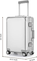 Aluminum Alloy Luggage Hard Shell Carry-Ons with Spinner Wheels, Zipperless &amp; Lightweight Suitcases for Travel with Tsa Lock (20", Silver)
