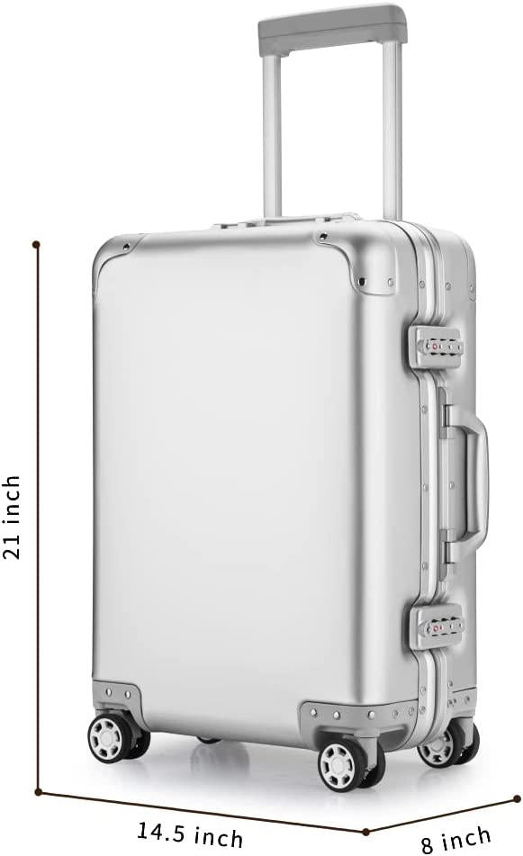 Aluminum Alloy Luggage Hard Shell Carry-Ons with Spinner Wheels, Zipperless &amp; Lightweight Suitcases for Travel with Tsa Lock (20", Silver)