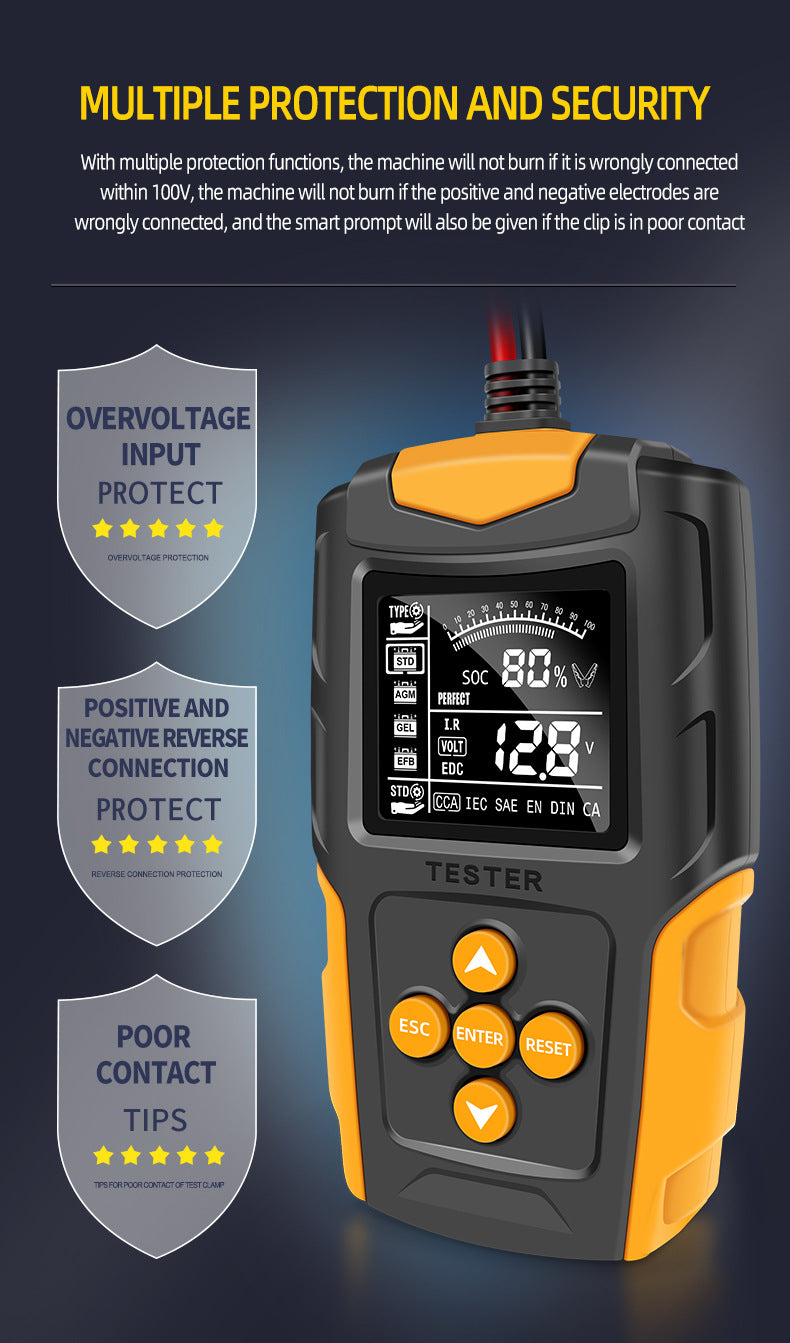 12V/24V Automotive Battery & Alternator Tester - Digital Analyzer for Cran& Charging Systems - Test Ran3Ah - 200Ah