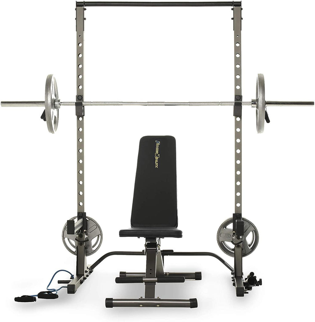 Fitness Reality Multi-function, Adjustable Power Rack Squat Stand with J-Hooks, landmine, and weight storaattachment (2809)