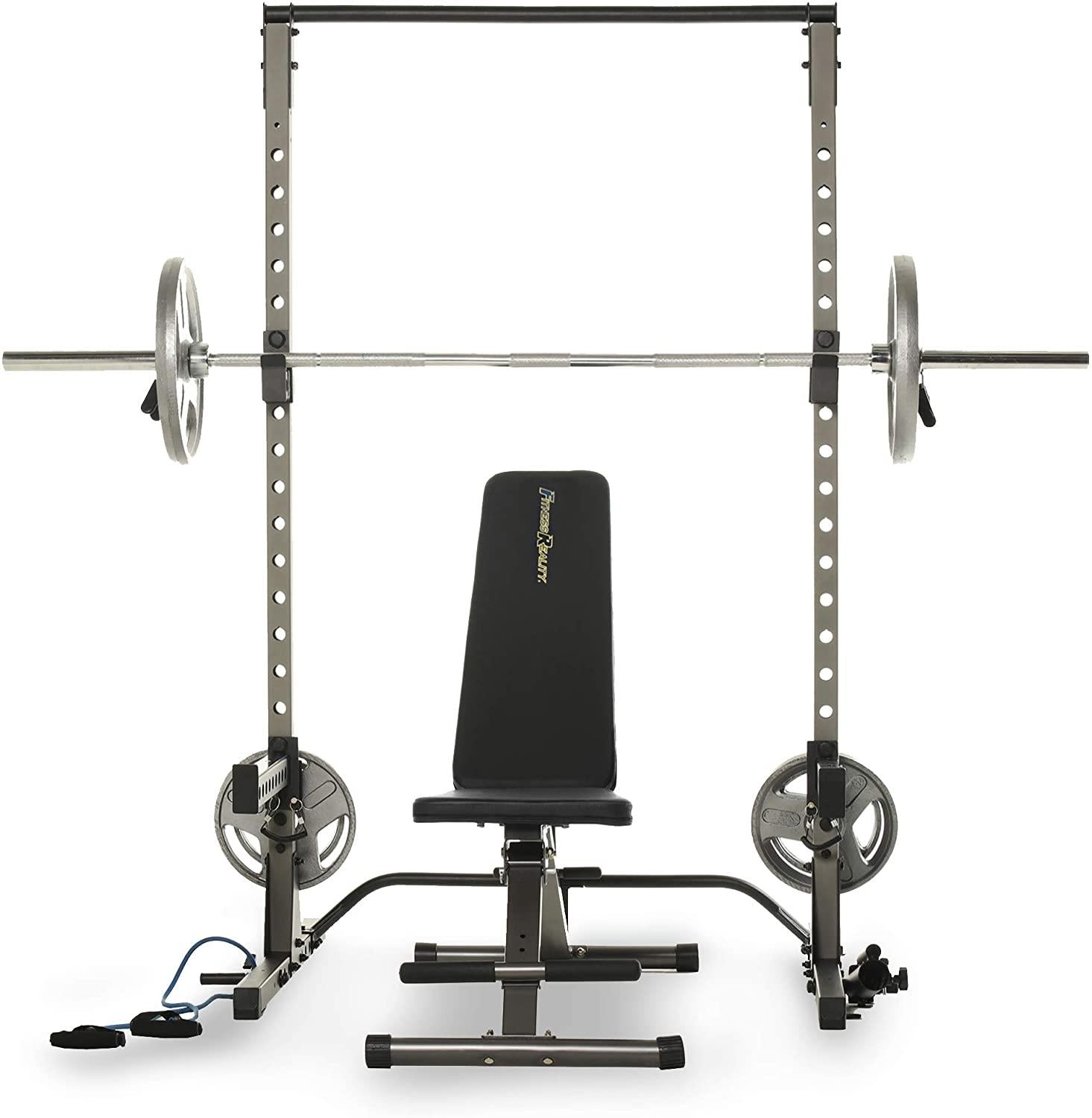 Fitness Reality Multi-function, Adjustable Power Rack Squat Stand with J-Hooks, landmine, and weight storaattachment (2809)