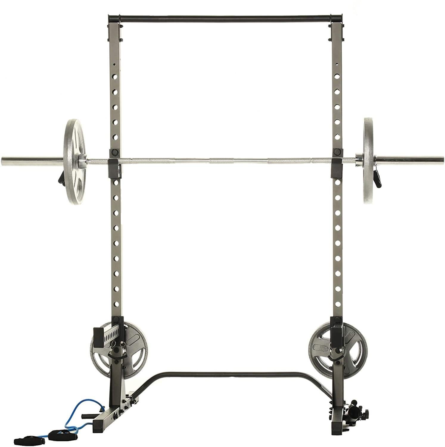 Fitness Reality Multi-function, Adjustable Power Rack Squat Stand with J-Hooks, landmine, and weight storaattachment (2809)