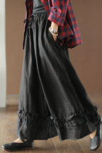 hemp casual retro loose tie wide leg pants literary pants