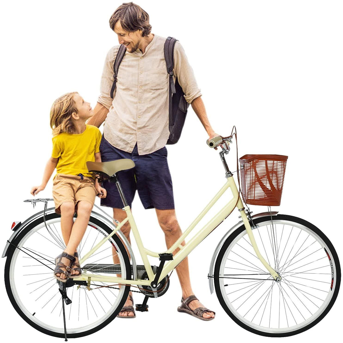 Womens Bike Complete Cruiser Bikes for Women Single Speed Classic Retro Bicycle with Basket, Front and Rear Fenders, Rear Rack, 26 Inch Comfortable Commuter Bicycle