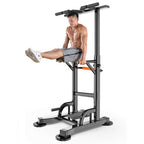 Power Tower Dip Station Adjustable Pull Up Bar Strength Training Exercise Indoor