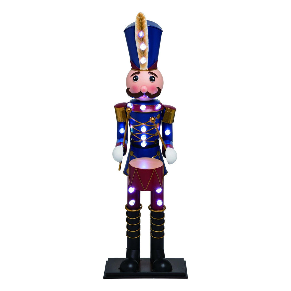 32" Blue and Black Christmas Light Up Nutcracker with Drum Decor