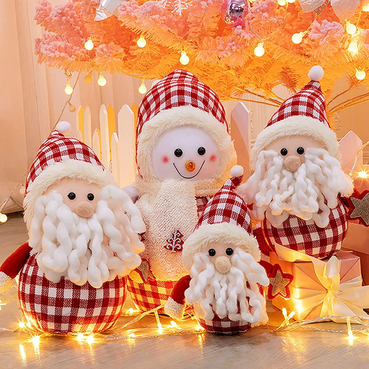 BW-Christmas Decoration Surroundings Scene Decoration Christmas Snowman Old Man Doll Old Man Snowman Table Christmas Ornament Party Decor Gift Home Decorations-Red||Set