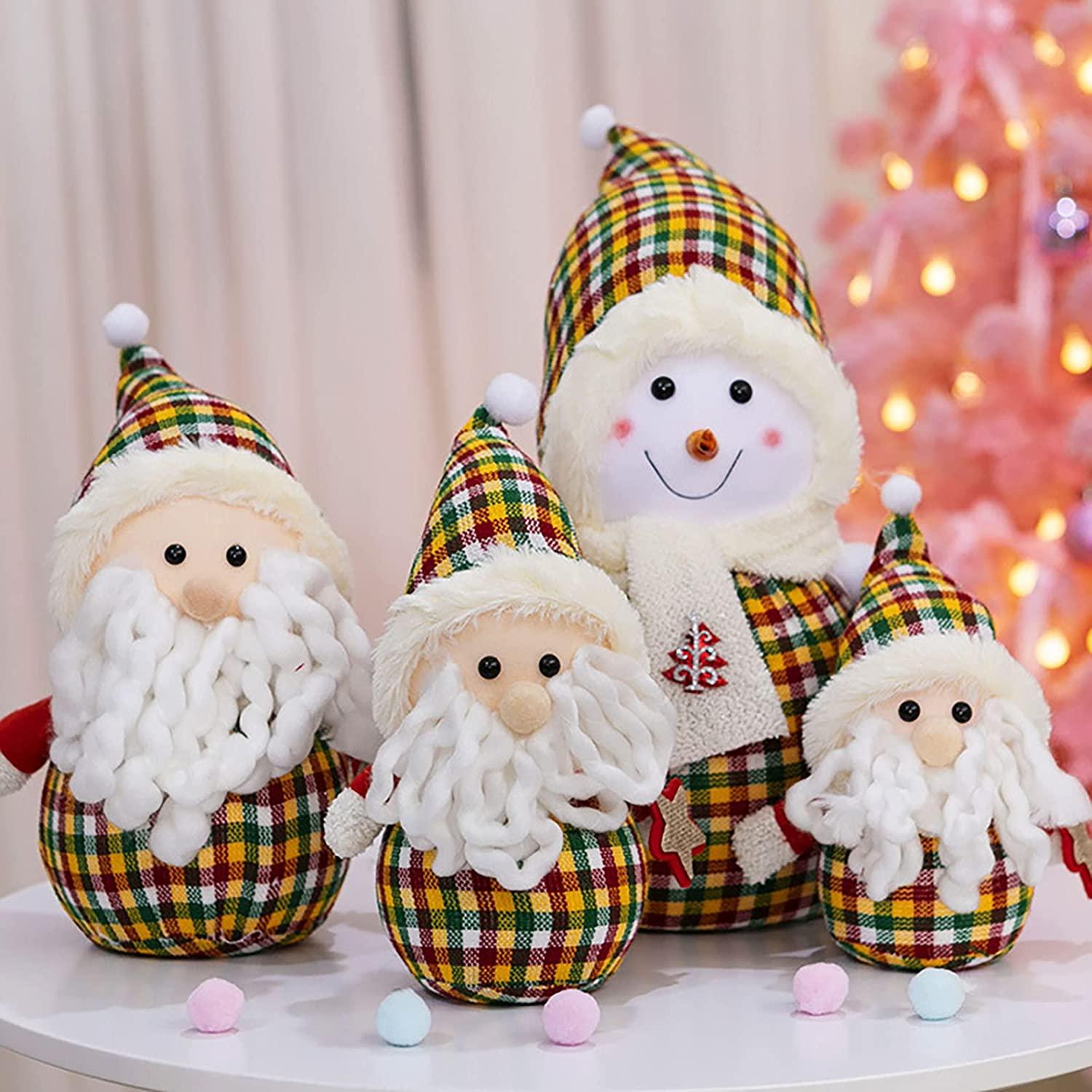 BW-Christmas Decoration Surroundings Scene Decoration Christmas Snowman Old Man Doll Old Man Snowman Table Christmas Ornament Party Decor Gift Home Decorations-Red||Set