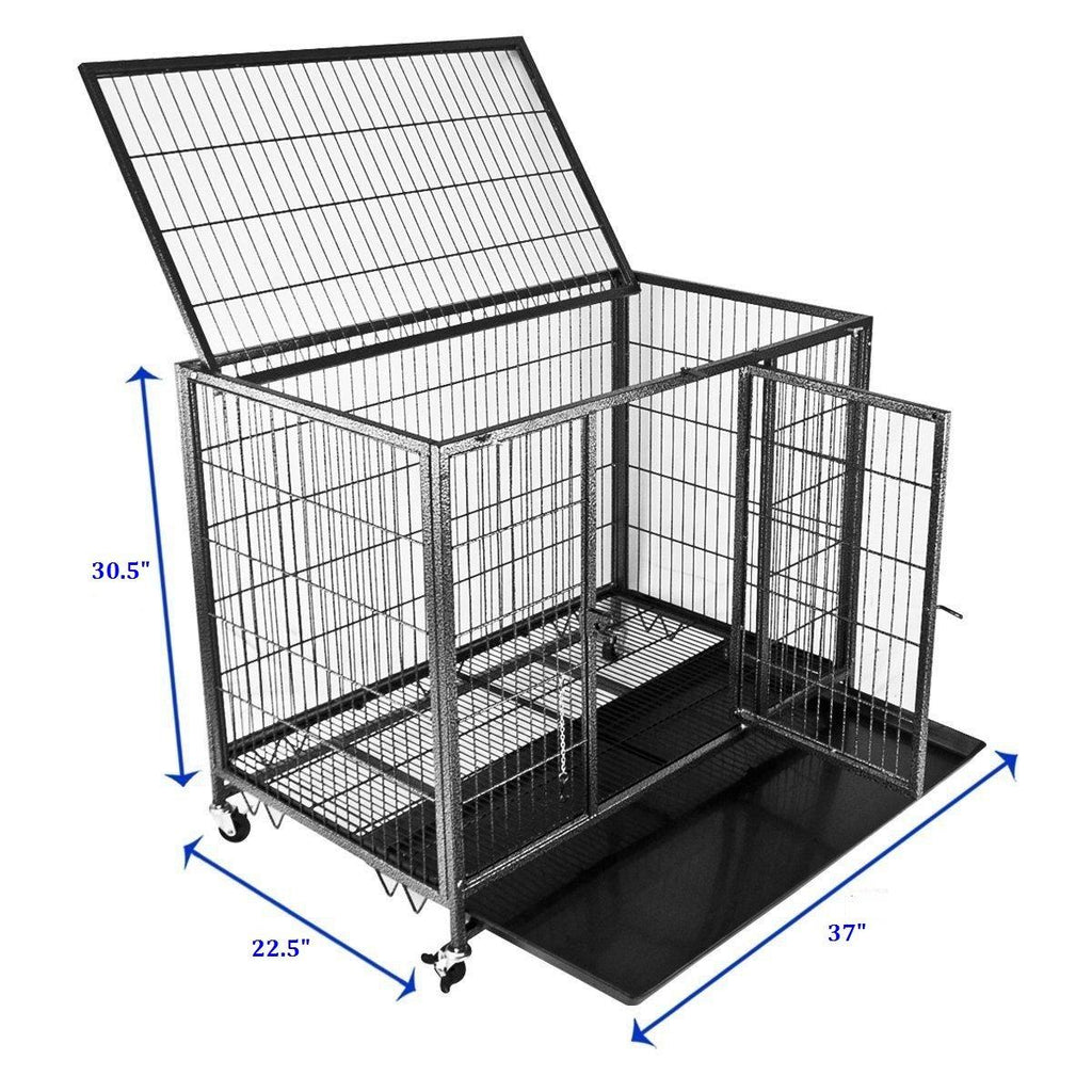 Homey Pet 37" Open Top Heavy Duty Dog Pet CaKennel w/Tray, Floor Grid, and Casters