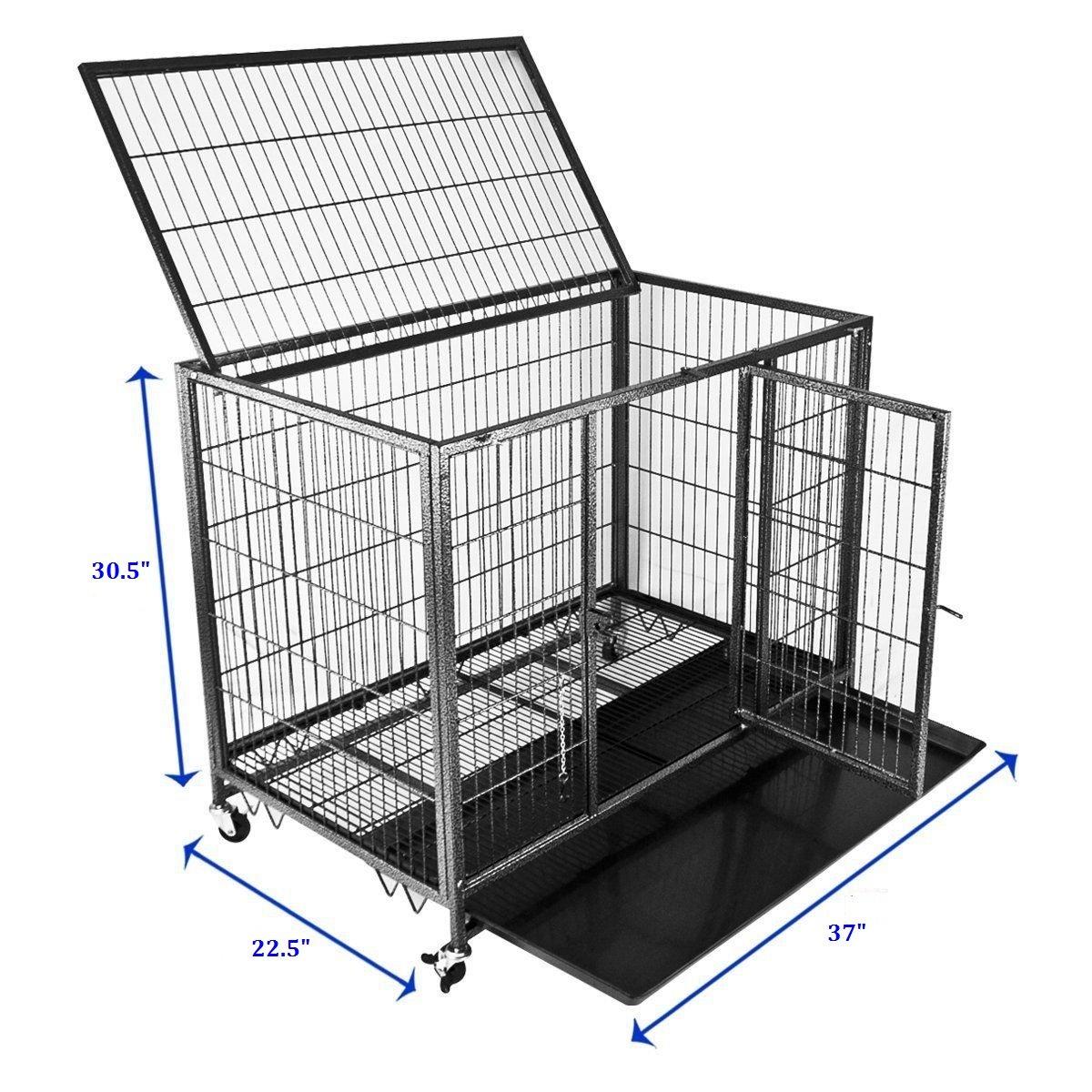Homey Pet 37" Open Top Heavy Duty Dog Pet CaKennel w/Tray, Floor Grid, and Casters