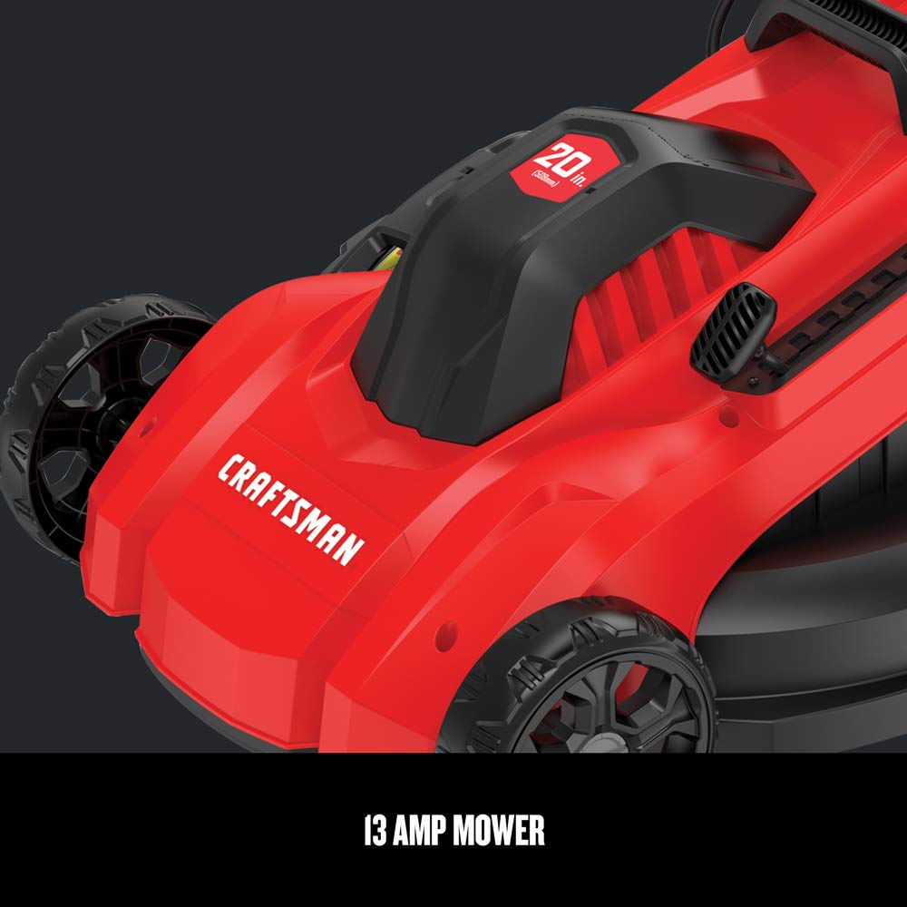 Electric Push Lawn Mower, 20-Inch Deck, Corded, Powerful 13-AMP Motor, 6 Setting Height Adjustment, Winged Blades, 3 in 1 Bagging, Mulching and Dischar(CMEMW213)