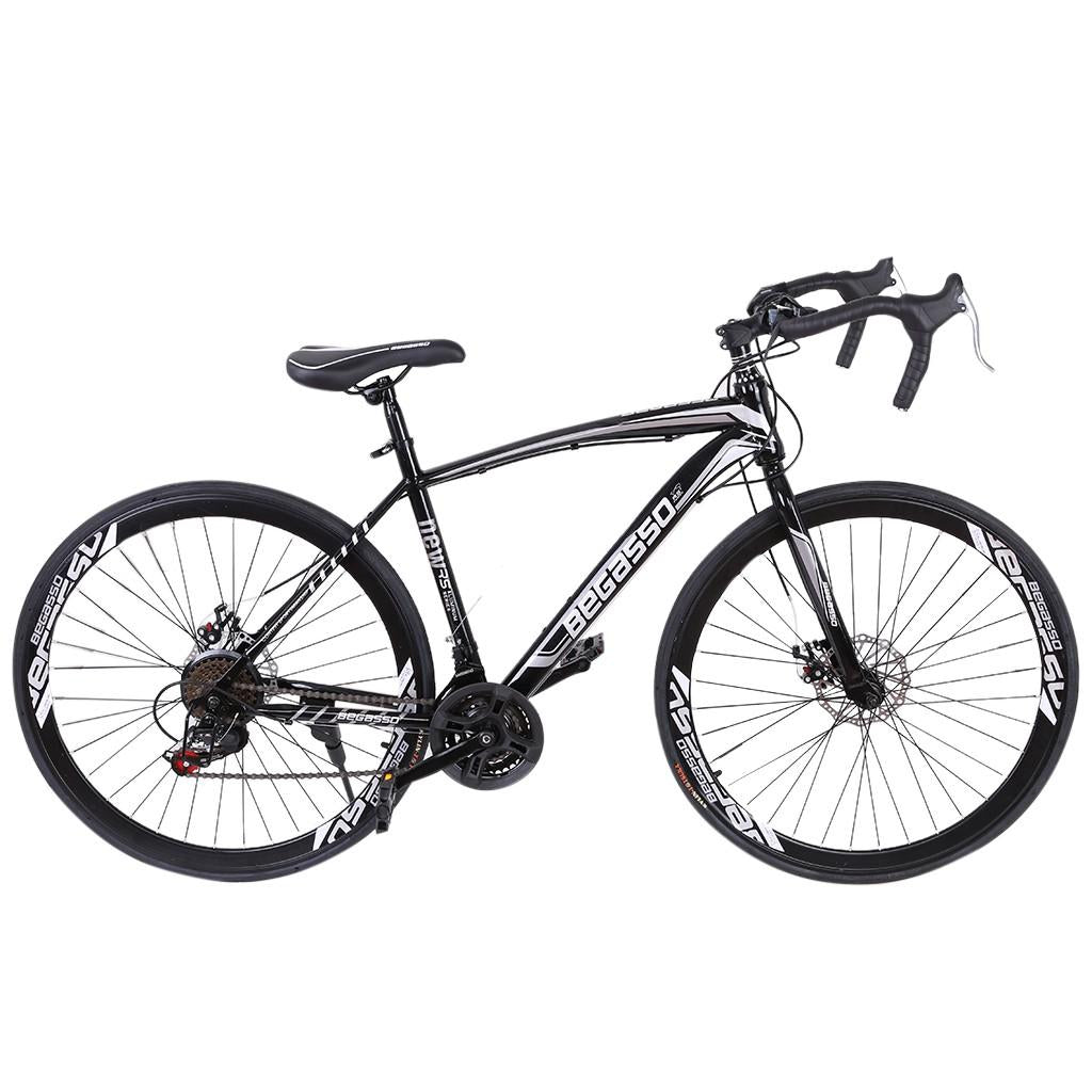 WJHWSX Road Bike 26IN 21 Speed Lightweight Aluminum Road Bike Disc Brakes Begasso Simanos Aluminum Frame Full Suspension ，Man Women Black