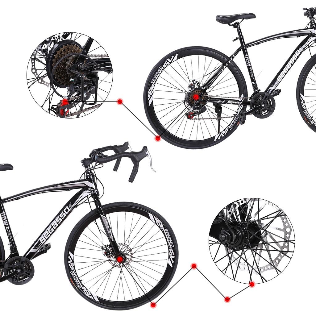 WJHWSX Road Bike 26IN 21 Speed Lightweight Aluminum Road Bike Disc Brakes Begasso Simanos Aluminum Frame Full Suspension ，Man Women Black