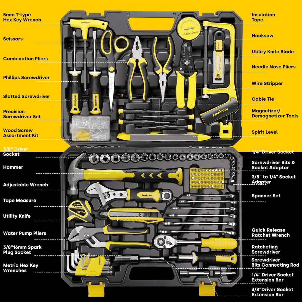 Home Tool Kit, 220 Piece Hand Tool Kit with Toolbox StoraCase, Basic Household Auto Repair Tool Set for Home Repairs Men Women DIY, Auto Maintenance, General Use, Household Repair Tools