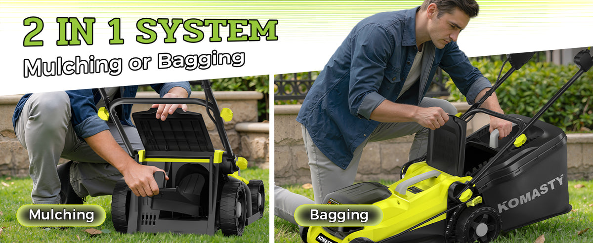 40V Electric Lawn Mower 16" Cordless Battery Powered Mower, 2 in 1 Mulching Lawnmower with 5-Position Height Adjustment 10.6 Gallon Bag, Small Push Lawn Trimmer, 2X4.0Ah Battery and 2 Chargers