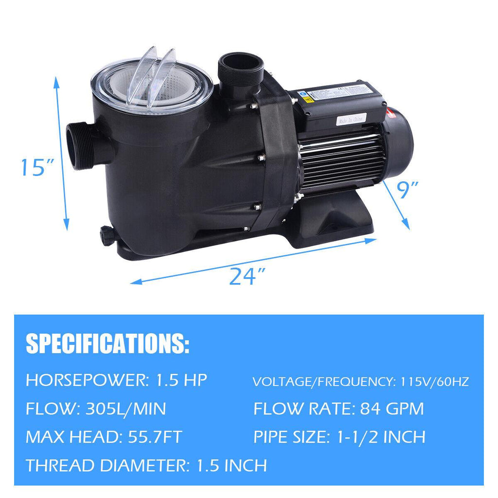 1.5hp swimming pool electric pump spa dc 5040 gph 1-1/2" npt water above ground
