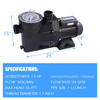 1.5hp swimming pool electric pump spa dc 5040 gph 1-1/2" npt water above ground