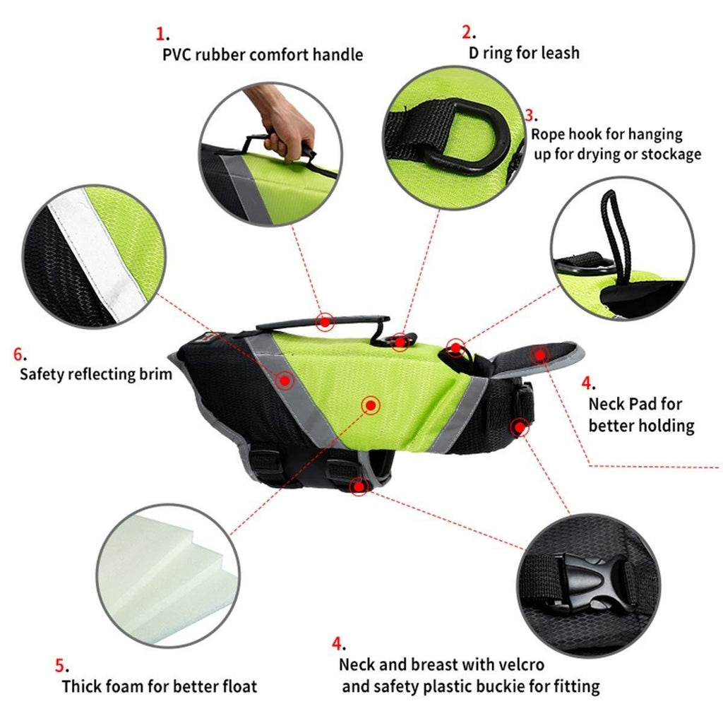 KDKDA Dog Life Jackets with Extra Padding for Dogs Dog Buoyancy Aid Swimming Life Jacket Reflective Saver Preserver Floatation Vest Float Coat