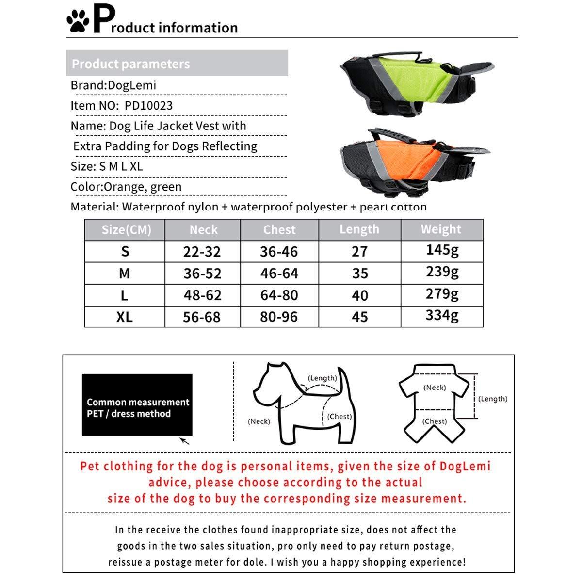 KDKDA Dog Life Jackets with Extra Padding for Dogs Dog Buoyancy Aid Swimming Life Jacket Reflective Saver Preserver Floatation Vest Float Coat
