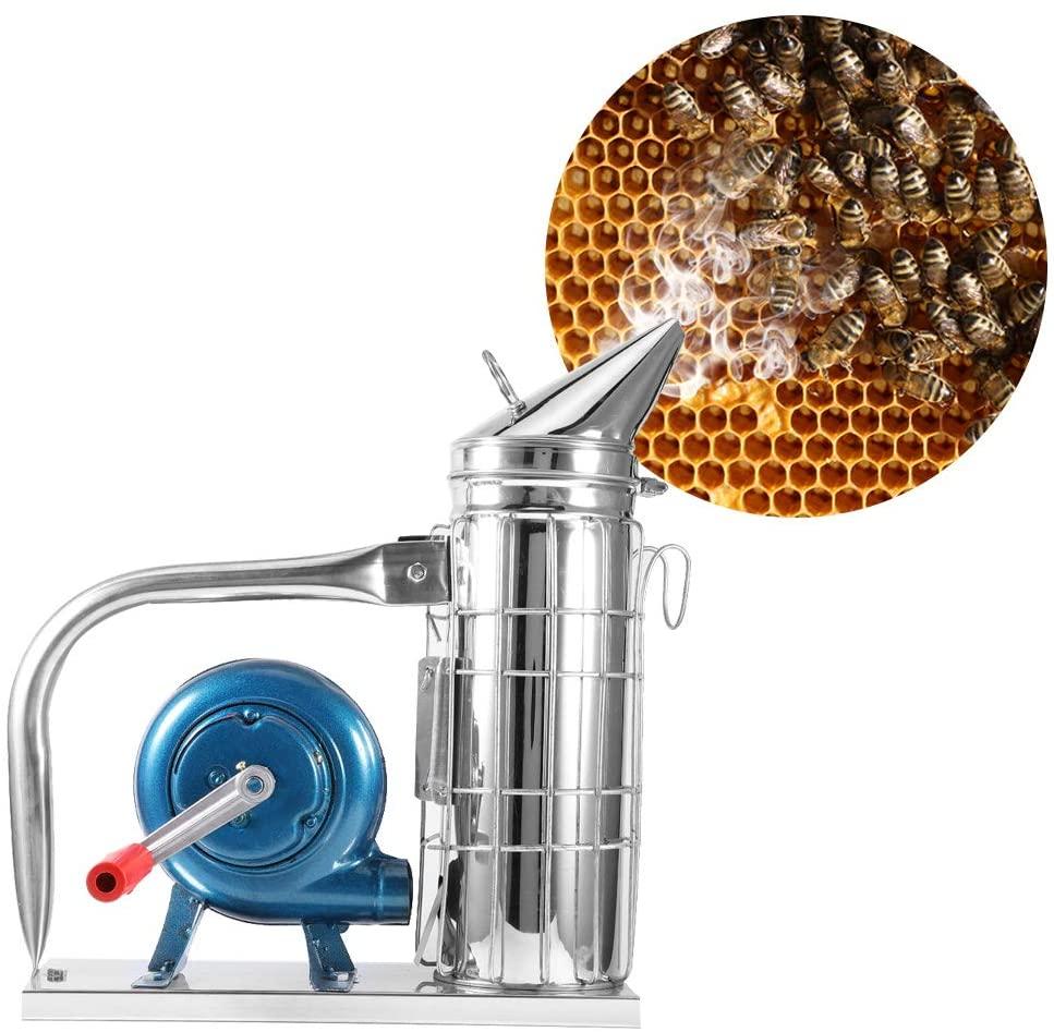evtscan beekeeping starter tool kit, set of 4, bee hive smoker, brush, frame grip, and stainless steel j-hook lifter equipment