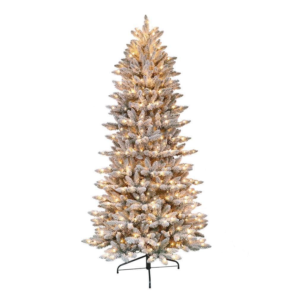 7.5 ft. Pre-Lit Flocked Slim Fraser Fir Artificial Christmas Tree with 500 UL-Listed Clear Lights