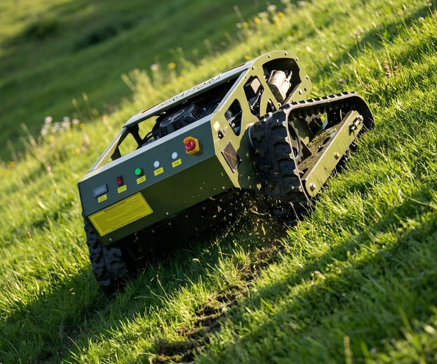 Remote Control Lawn Mower, 9HP Gas Powered Tracked Lawn Mower, 21.7" Cutting Width RC Brush Cutter, 45° Slope Climbing All-Terrain Mower for Hillside, Farm, Orchard &amp; Heavy Grass
