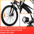 26" 21 Speed Shifter Adult Electric Mountain Bicycle for Adults Men  Sports &amp; Commute &amp; Entertainment, with Removable 10.4Ah Lithium-Ion Battery&amp;LED Headlight--Anti-Skid Anti-Vibration